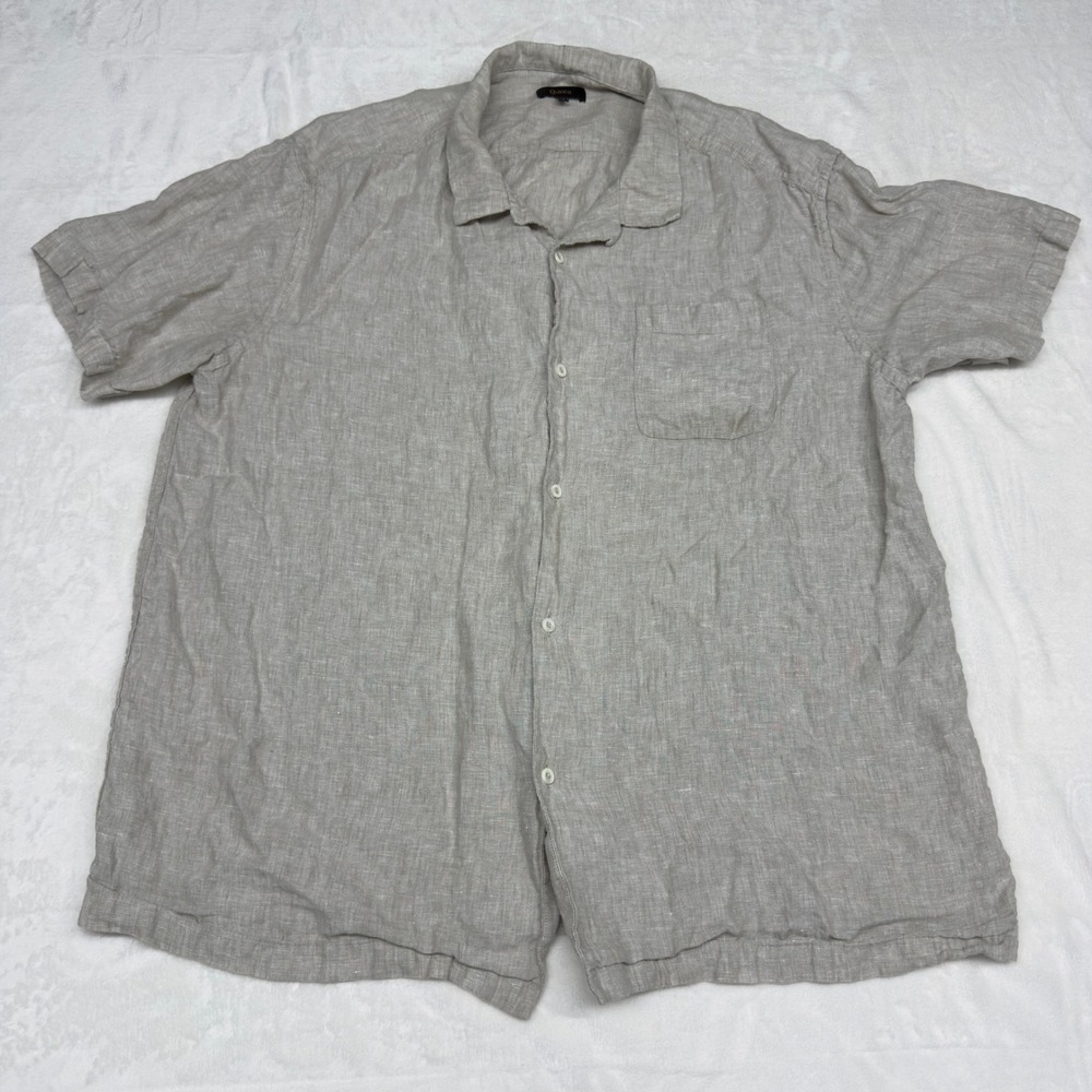 Quince Linen Shirt Mens XXL Beige Oatmeal Short Sleeve Button Down Preppy Casual